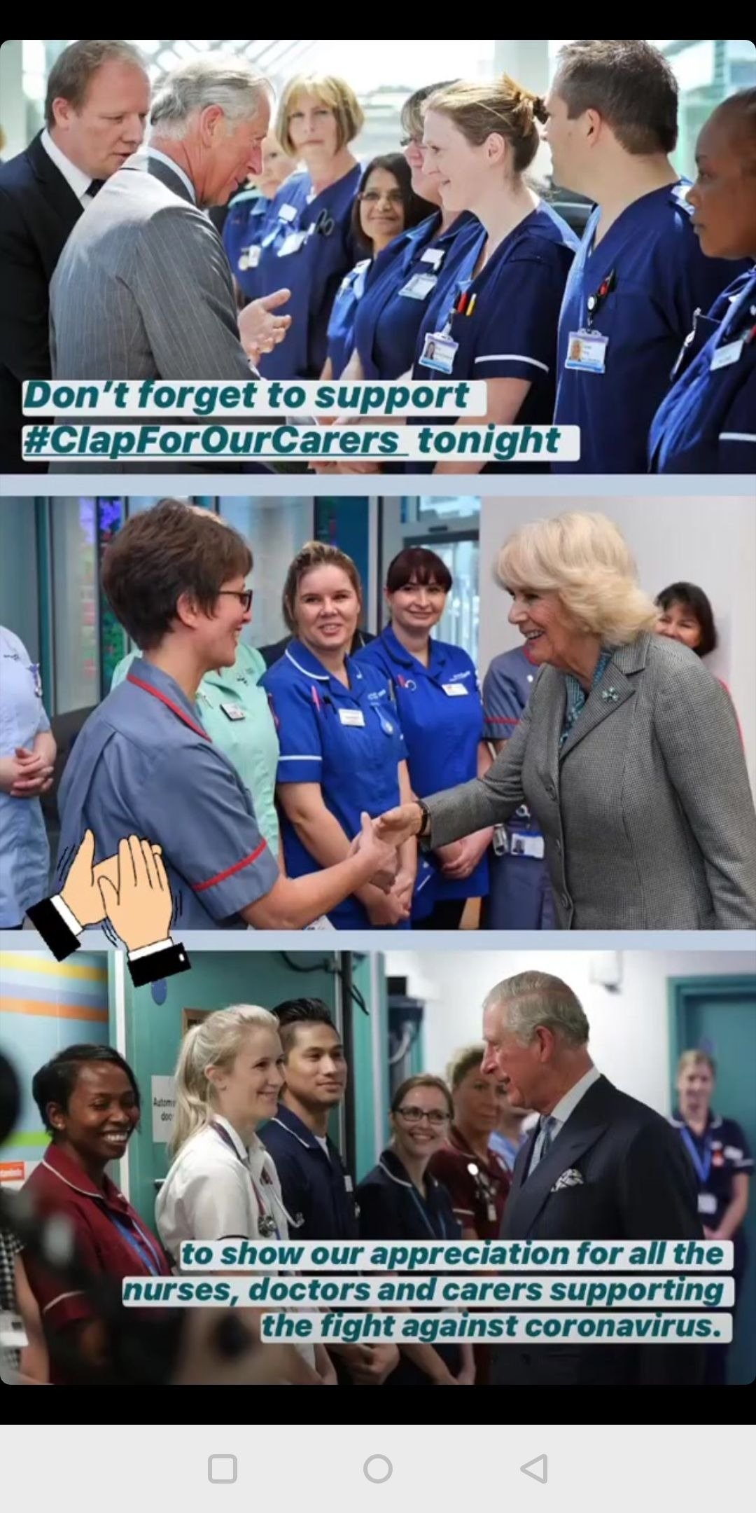 Prince Charles and Duchess Camilla meeting medical staff, images shared on March 26, 2020 | Photo: Instagram Story/clarencehouse