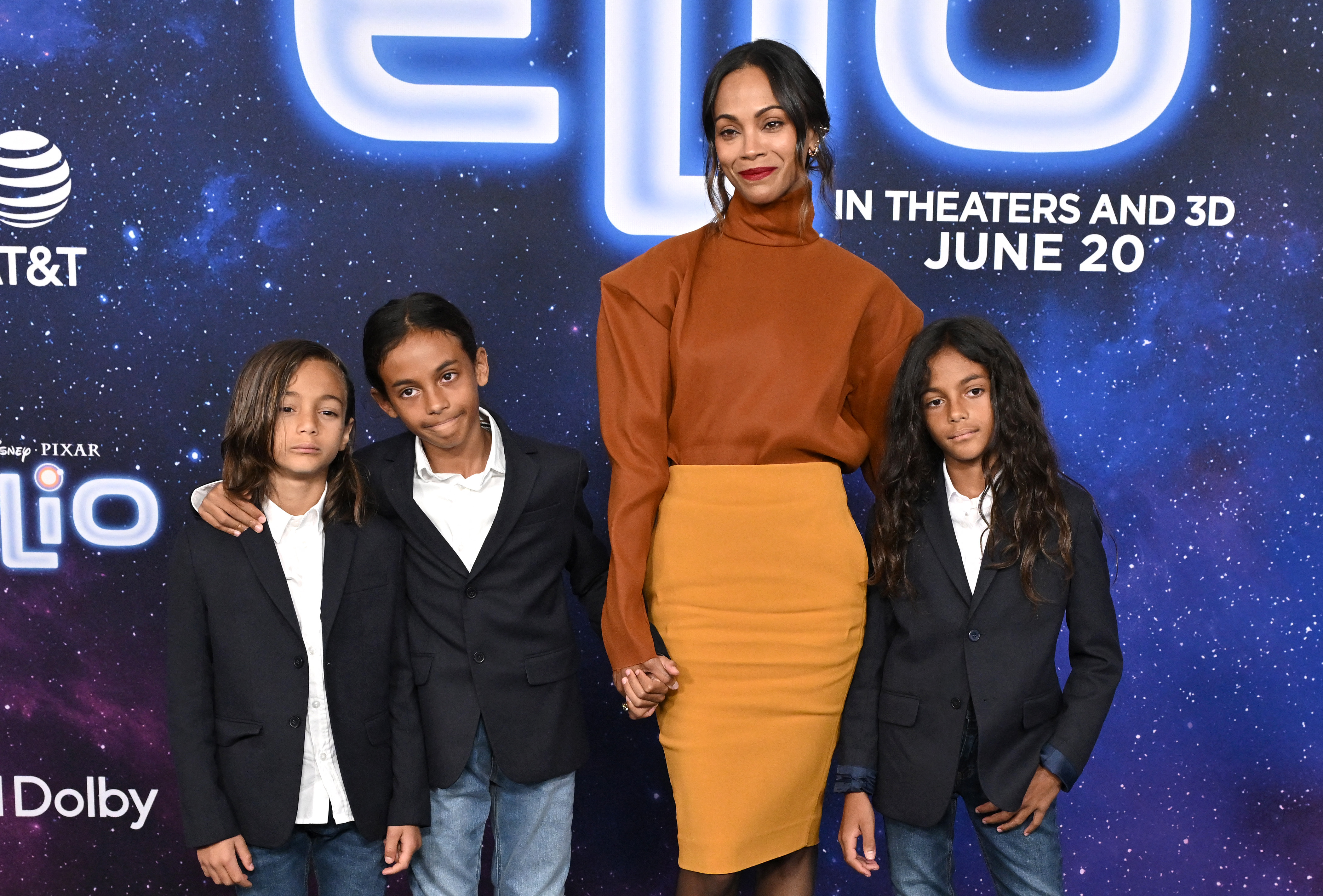 Zoe Saldaña and her children at the world premiere of "Elio" on June 10, 2025, in Los Angeles, California. | Source: Getty Images