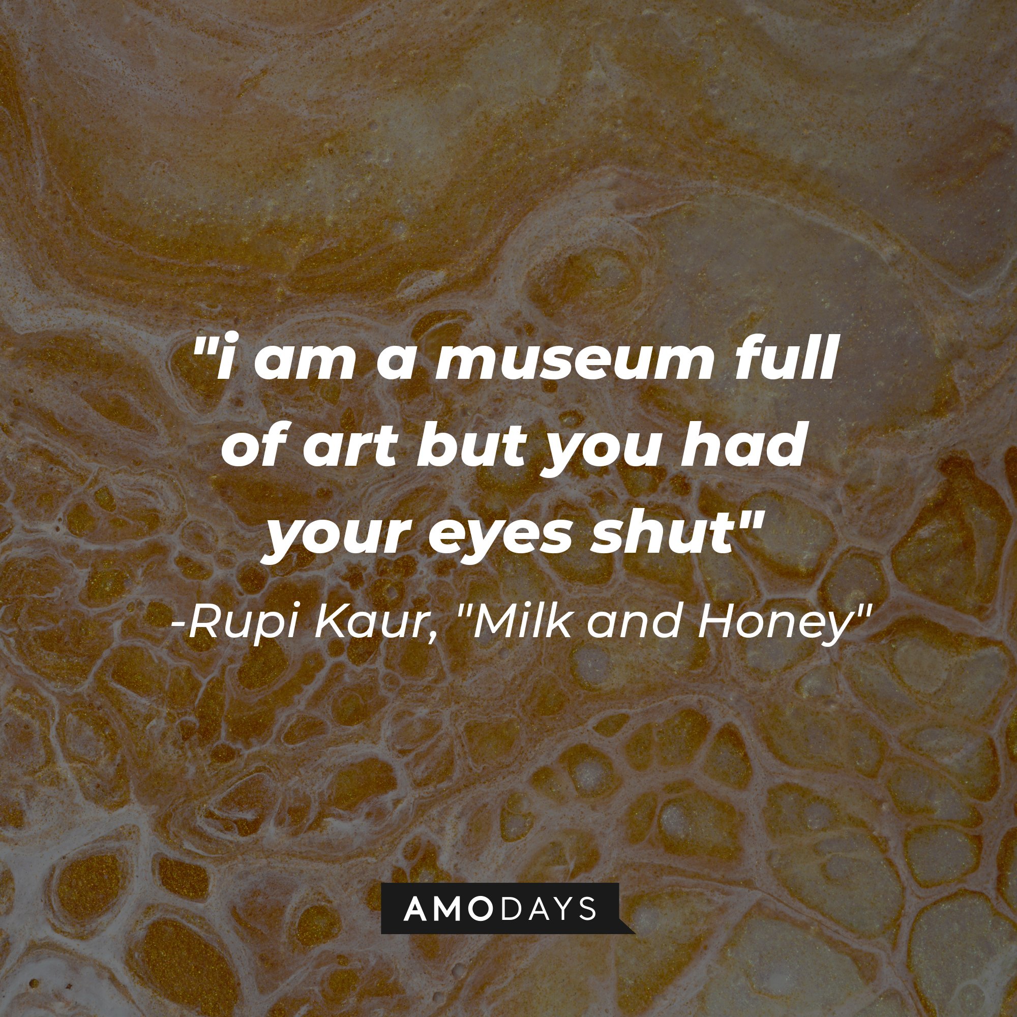 Rupi Kaur's "Milk and Honey" quote: "i am a museum full of art but you had your eyes shut" | Image: AmoDays