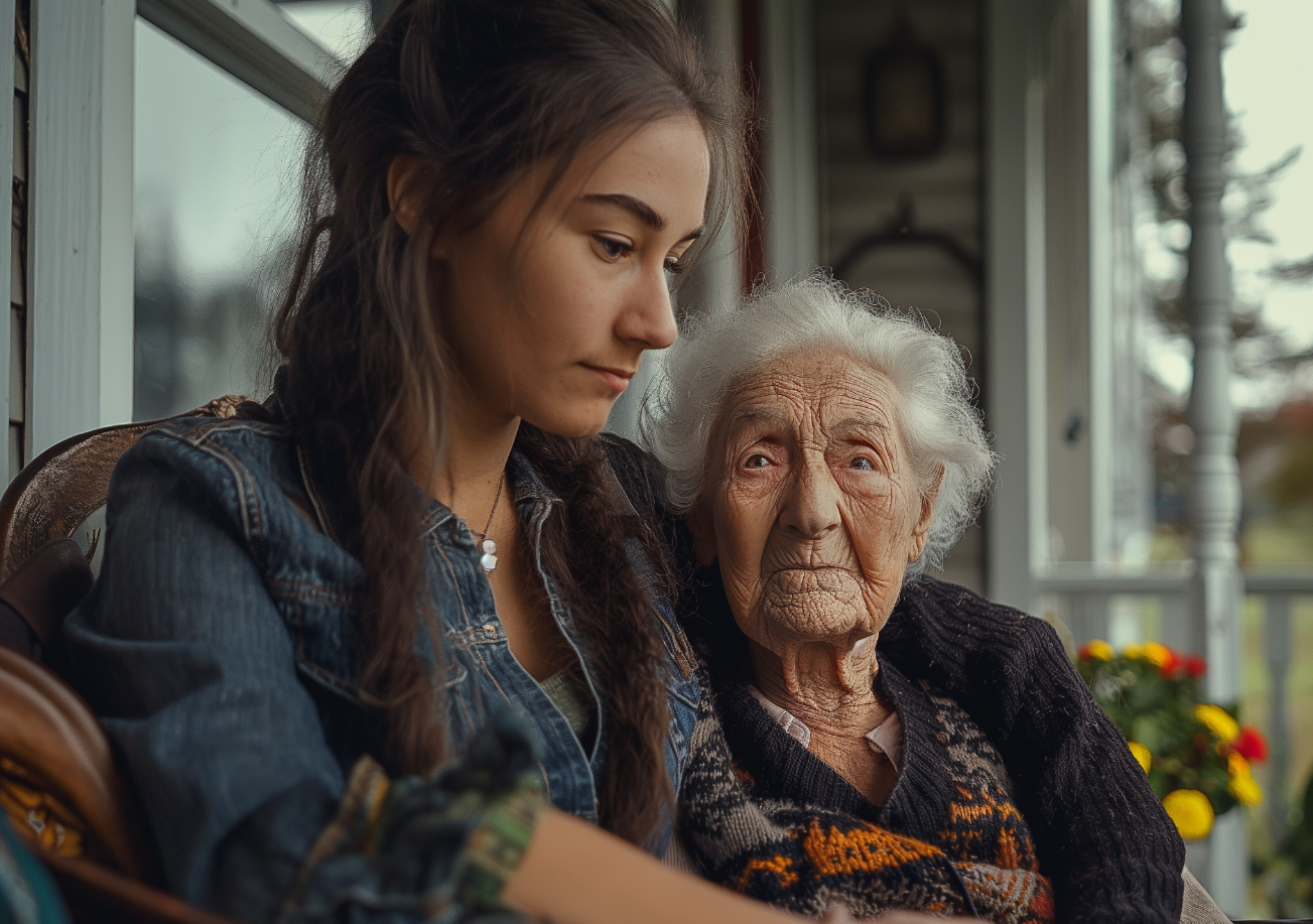 A grandmother and granddaughter sitting on a porch | Source: Pexels