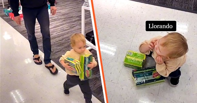 La pequeña Madison intenta comunicarse con su padre con lenguaje de señas en el centro comercial. | Foto: Tiktok.com/oursignedworld