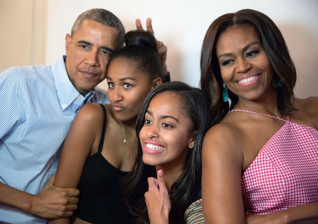 Barack and Michelle Obama with their daughters from a post dated August 4, 2021. | Source: Instagram/michelleobama