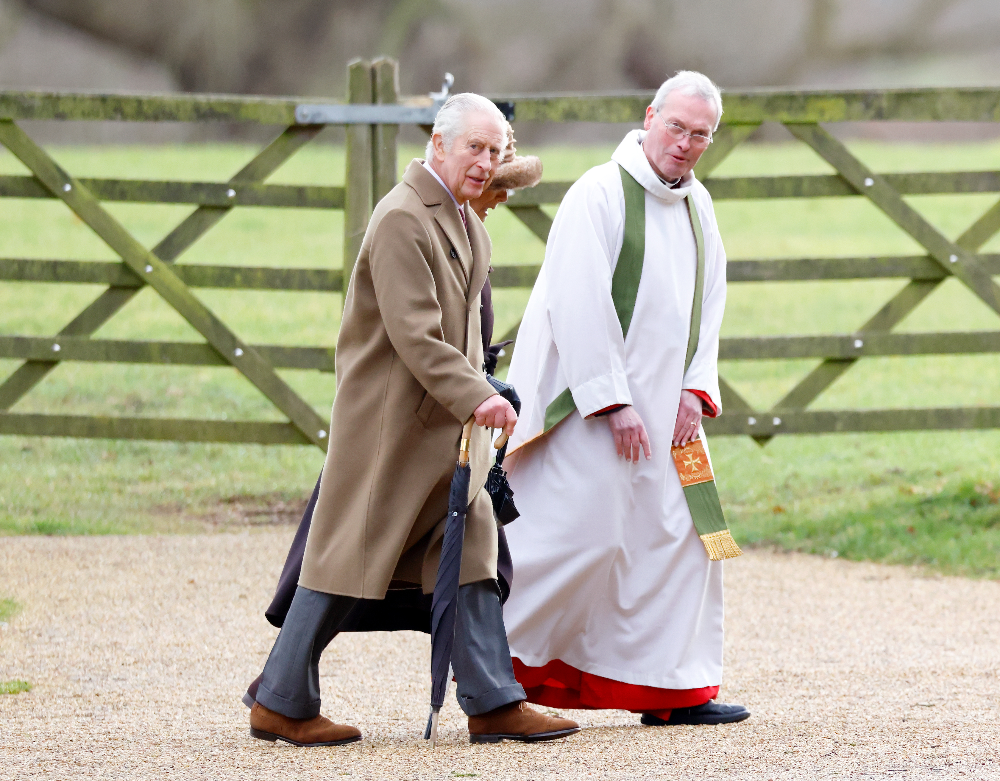 King Charles III, Queen Camilla and Reverend Canon Dr Paul Williams at Sunday church service at St Mary Magdalene Church in Sandringham, Norfolk on February 4, 2024 | Source: Getty Images