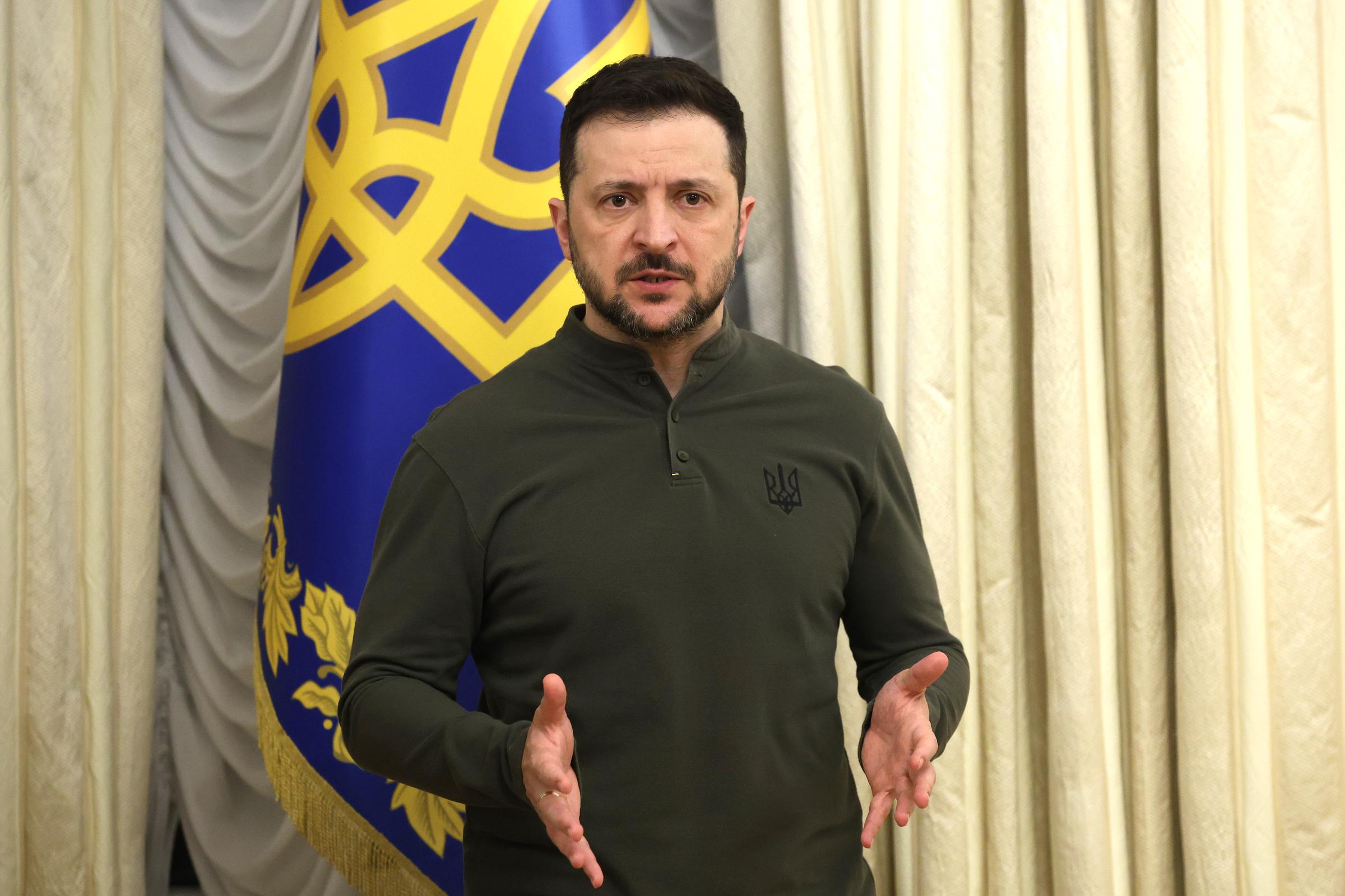 Volodymyr Zelenskyy speaks during a joint briefing with President of the European Investment Bank Nadia Calviño in Kyiv, Ukraine, on February 10, 2025 | Source: Getty Images