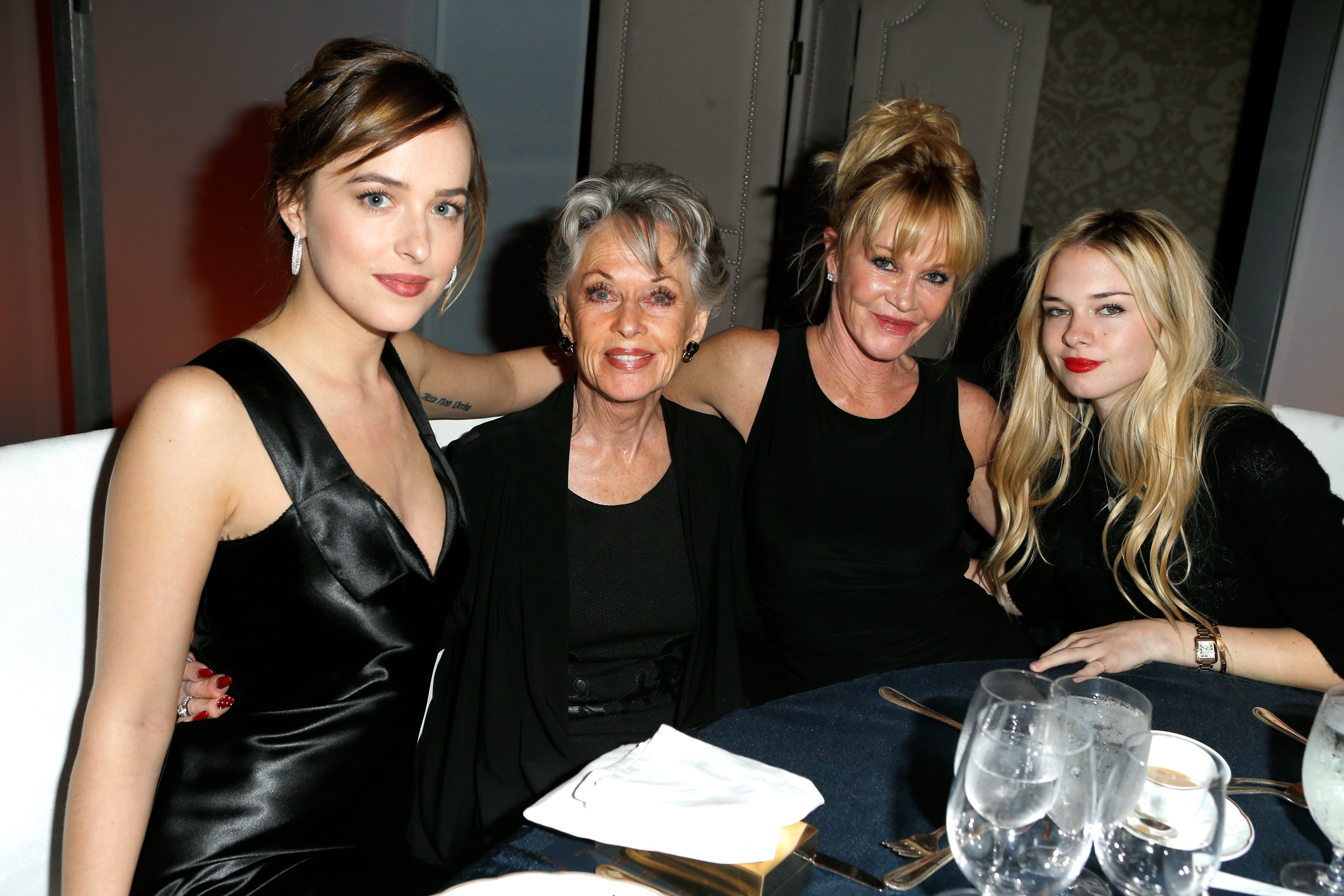 Dakota Johnson, Tippi Hedren, Melanie Griffith and Stella Banderas attend the 22nd Annual ELLE Women in Hollywood Awards presented by Calvin Klein Collection, L’Oréal Paris, and David Yurman at the Four Seasons Los Angeles at Beverly Hills on October 19, 2015 in Beverly Hills, California | Source: Getty Images 