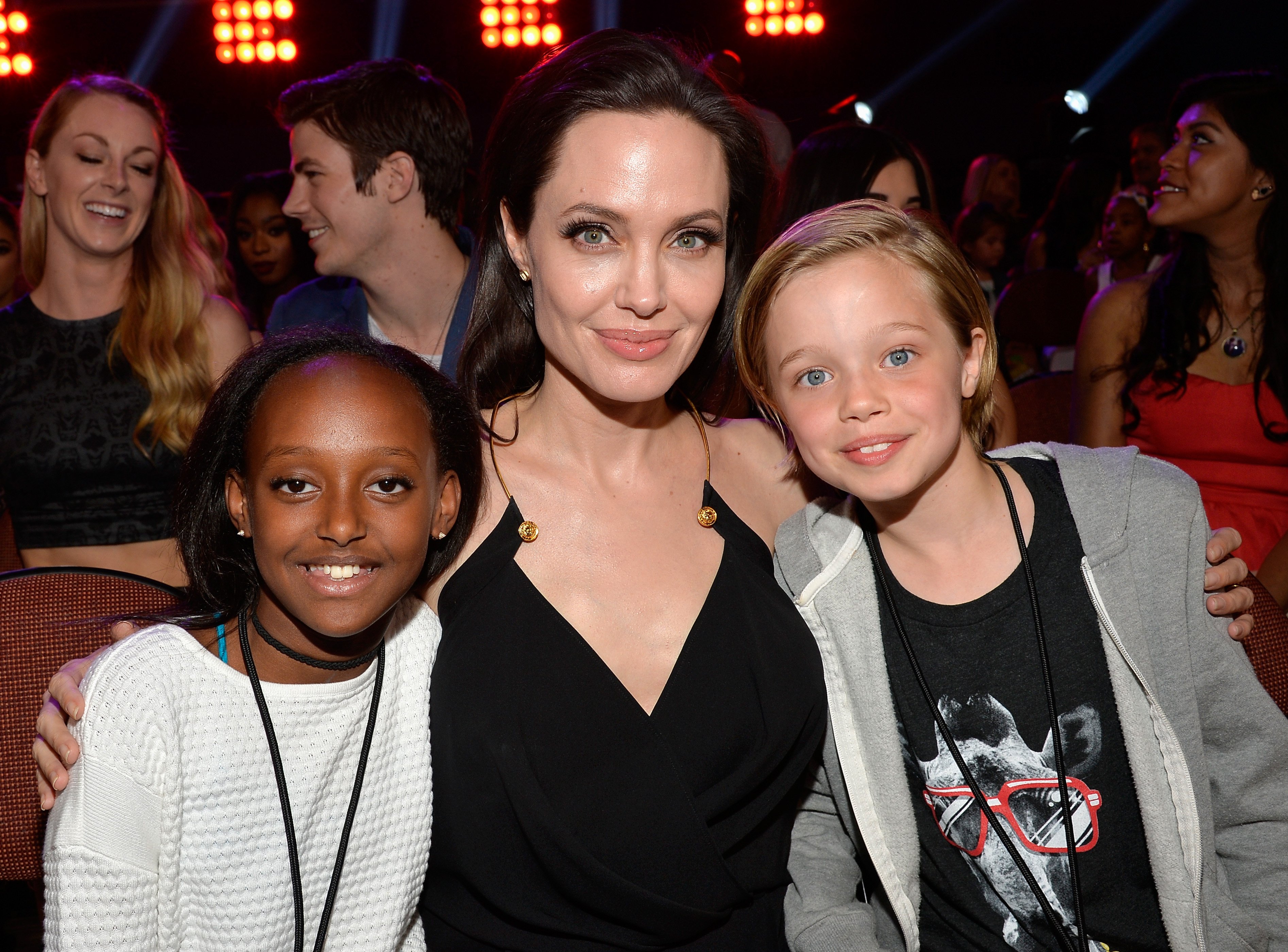 Actress/director Angelina Jolie with Zahara Marley Jolie-Pitt and Shiloh Nouvel Jolie-Pitt in the audience during Nickelodeon's 28th Annual Kids' Choice Awards held at The Forum on March 28, 2015 in Inglewood, California. | Source: Getty Images