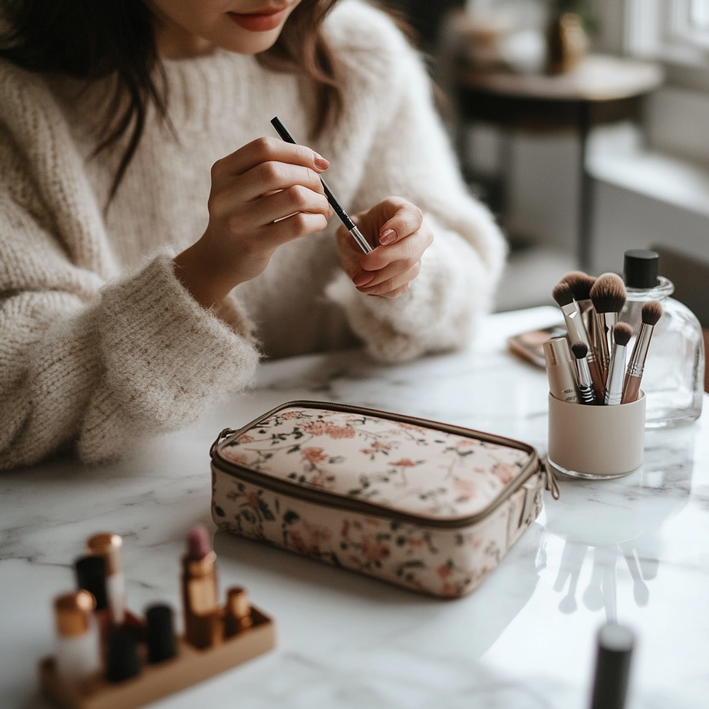 A woman doing her make up | Source: Midjourney