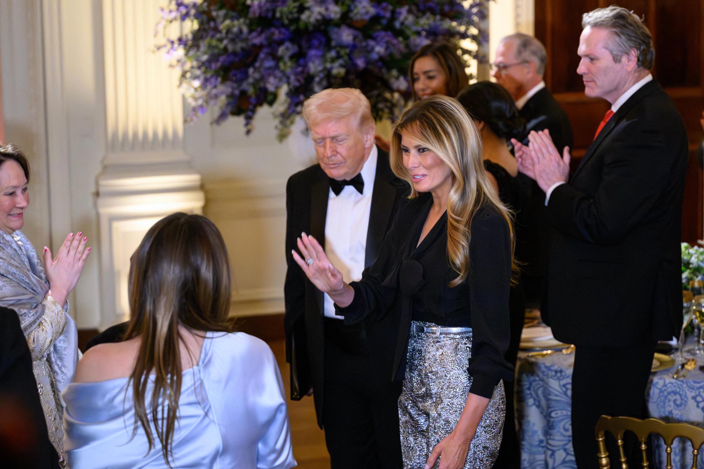 Donald Trump and Melania Trump attend a dinner with state governors in the East Room of the White House on February 21, 2026, in Washington, DC | Source: Getty Images