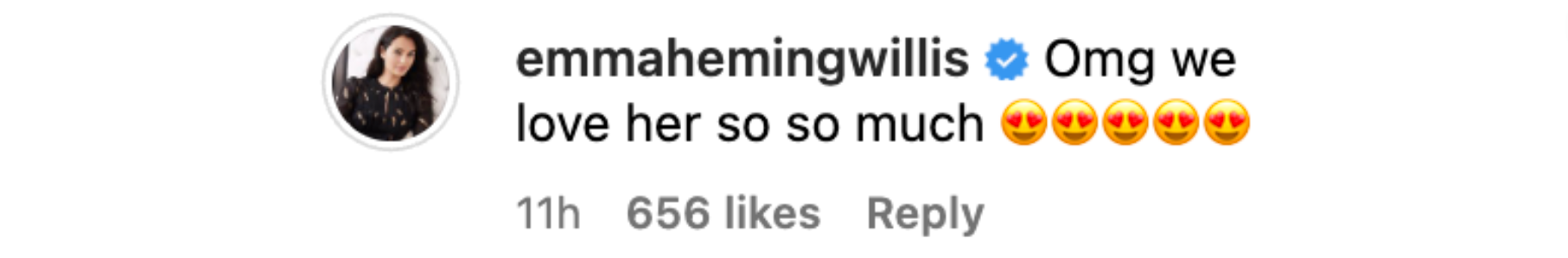 Emma Heming Willis leaves a comment on Rumer Willis' baby announcement on April 26, 2023 | Source: Instagram.com/rumerwillis