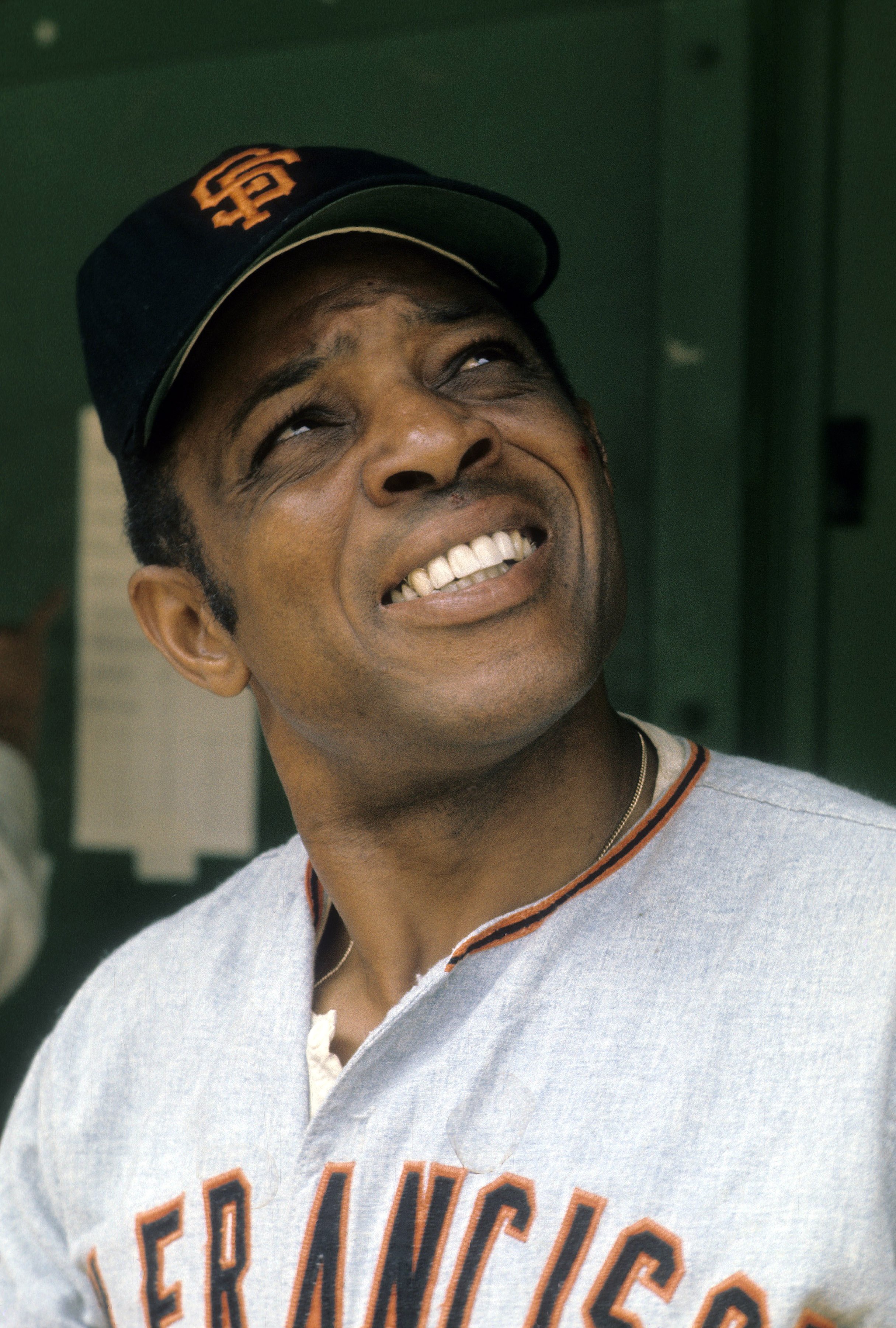 Willie Mays looks up into the stands before a Major League Baseball game in the early 1970s. | Source: Getty Images