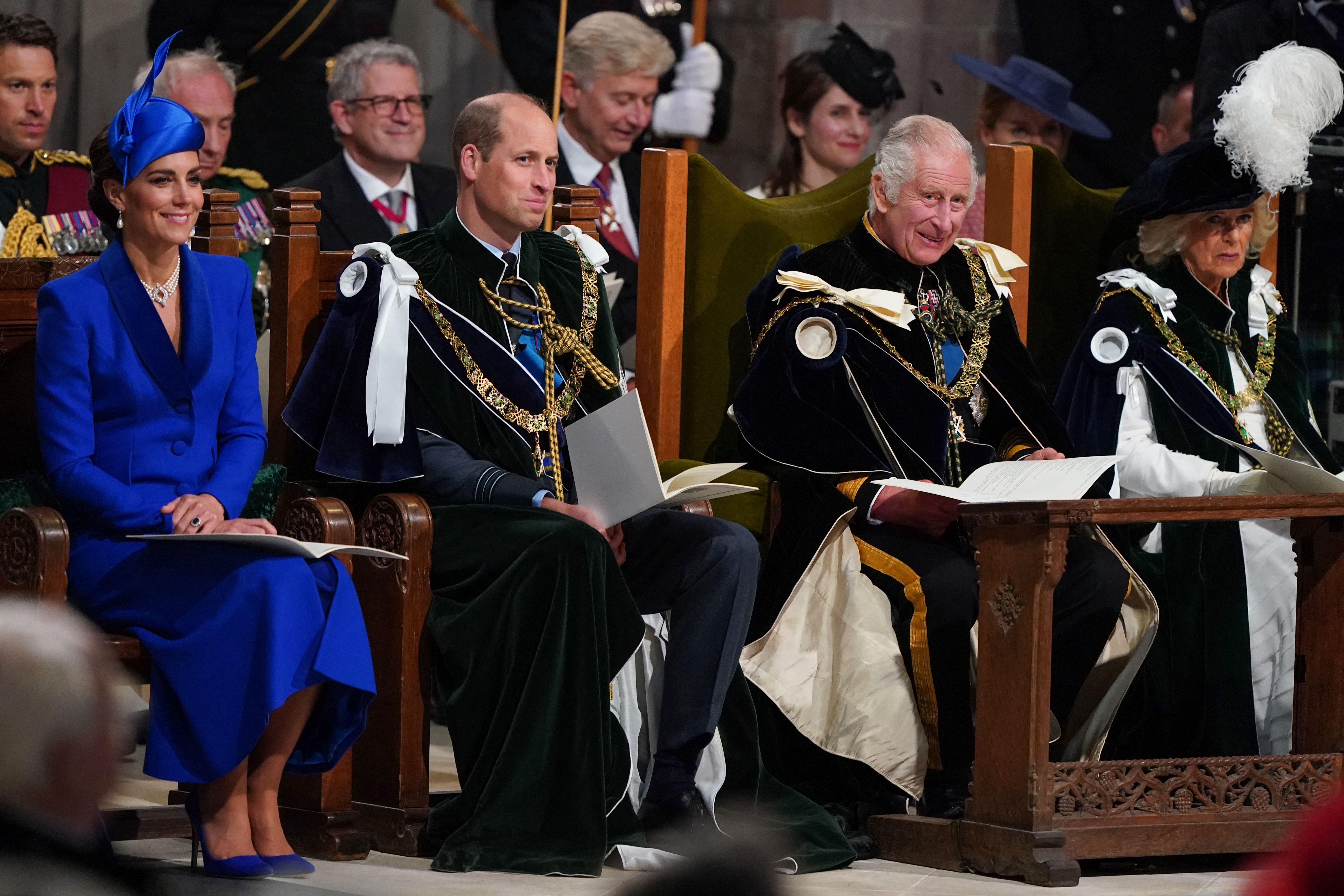 Princess Catherine, Prince William, Queen Camilla, and King Charles III at the National Service of Thanksgiving and Dedication inside St Giles' Cathedral in Edinburgh on July 5, 2023 | Source: Getty Images