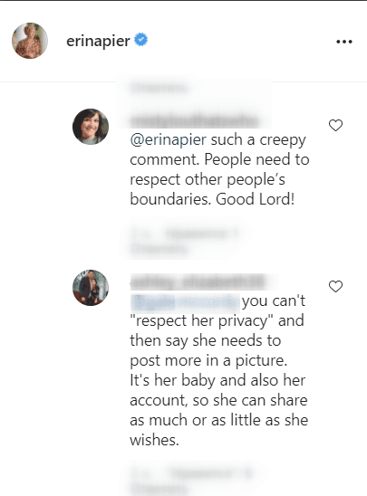 Reactions on the fan's comment | Source: Instagram/erinapier