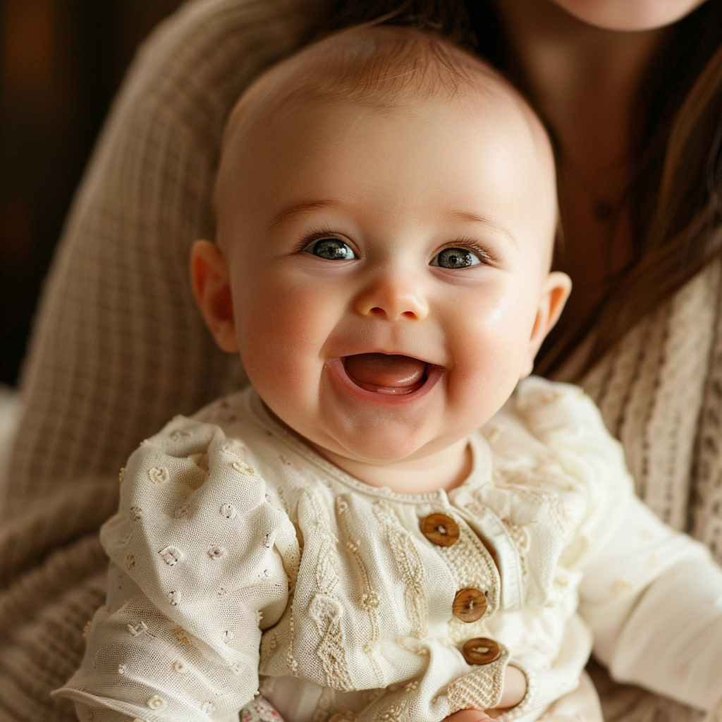 A baby girl giggling in her mother's arms | Source: Midjourney