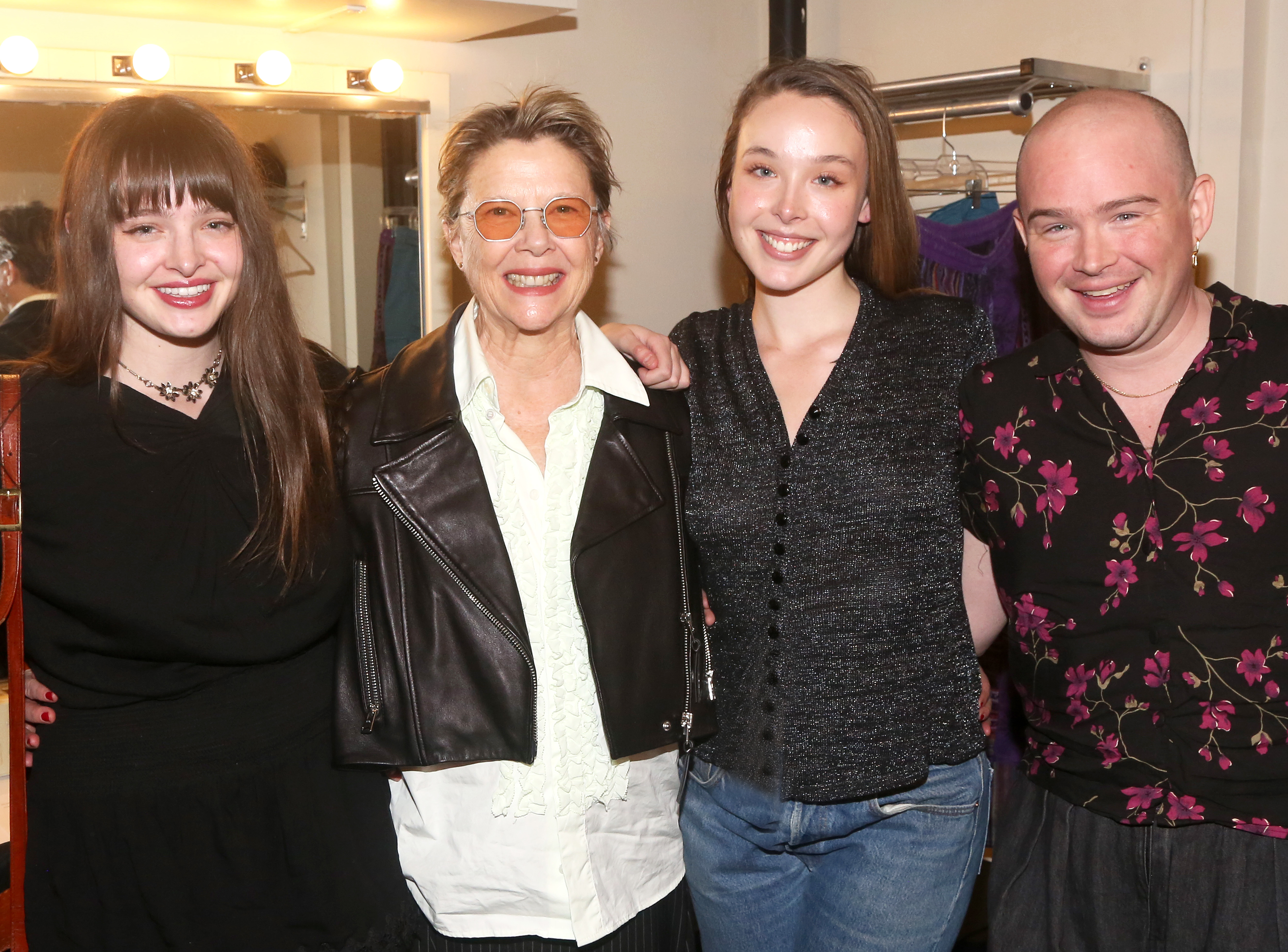 Isabel Beatty, Annette Bening, Ella and Stephen Ira Beatty pose backstage at the hit play "Appropriate" on Broadway on March 26, 2024 | Source: Getty Images