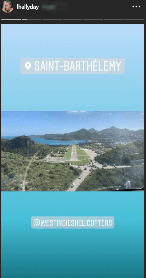 Capture d'écran de la story Instagram de Laeticia Hallyday, à vord d'un hélicoptère en direction de Saint-Barth avec ses filles Jade et Joy | Photo : instagram/l.hallyday