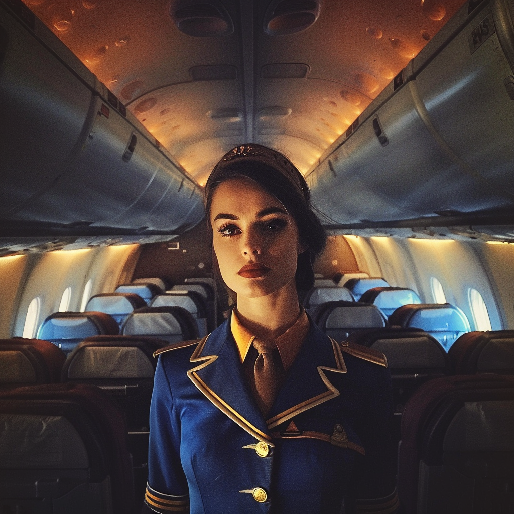 A stern flight attendant | Source: Midjourney