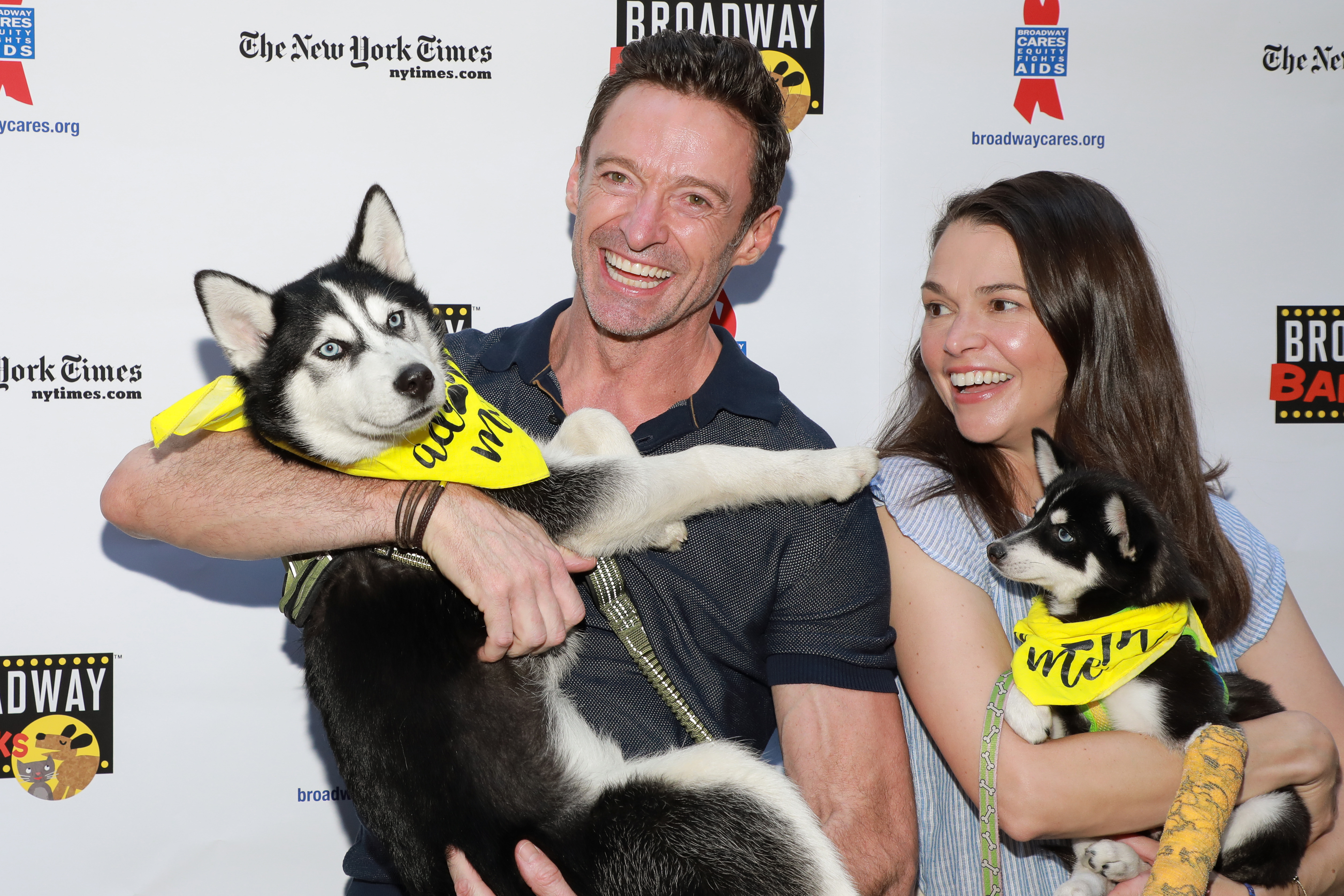 Hugh Jackman and Sutton Foster attend Broadway Barks at Shubert Alley in New York City, on July 9, 2022 | Source: Getty Images