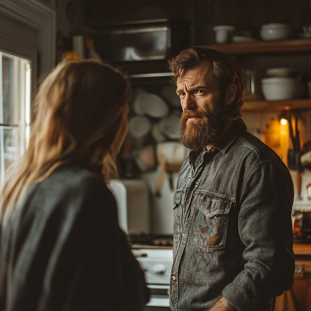 A man having a serious talk with his wife | Source: Midjourney