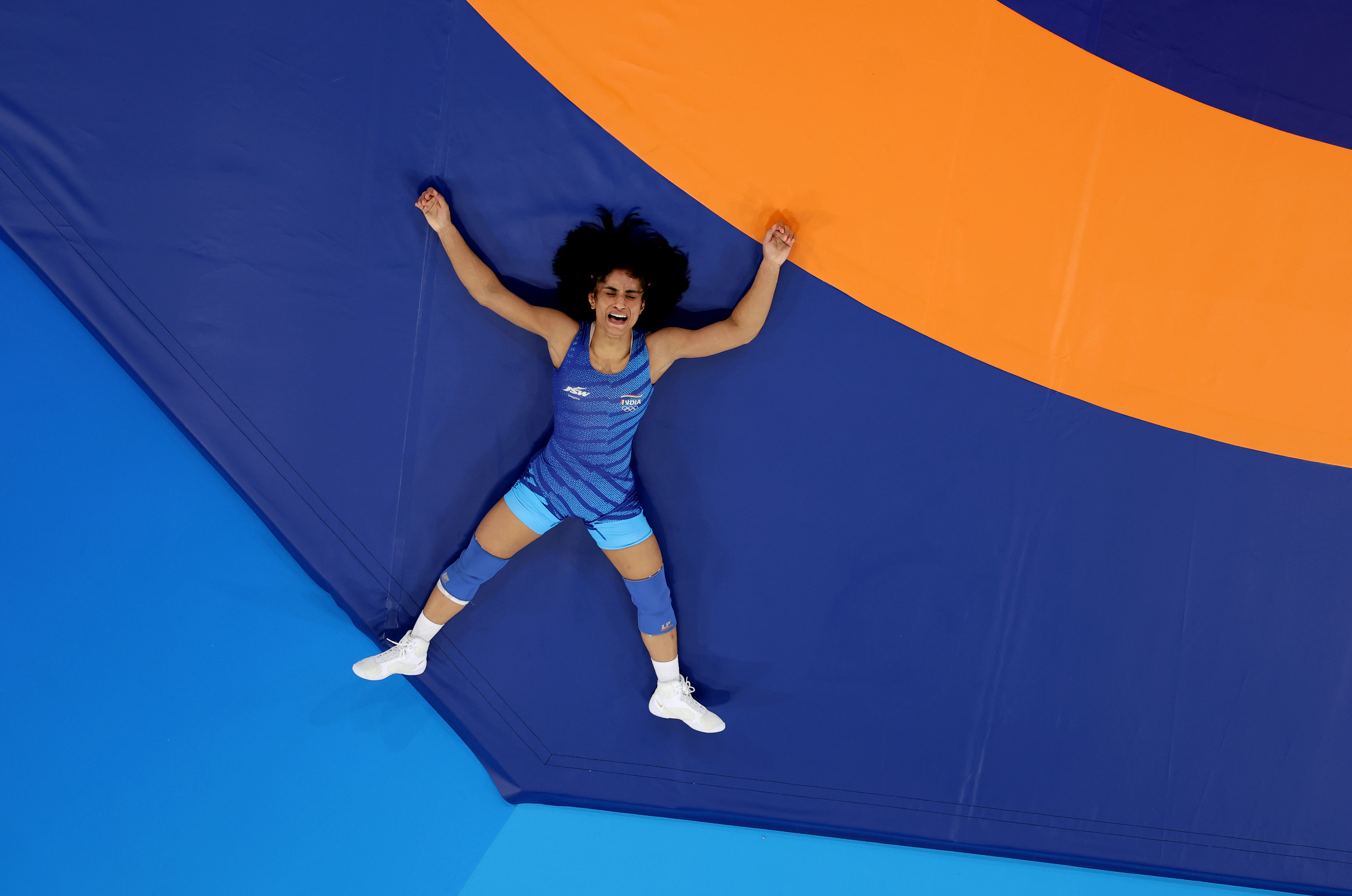 Vinesh Phogat during the Women's Freestyle 68kg Repechage match on day 11 of the Olympic Games Paris 2024 on August 6, in France. | Source: Getty Images