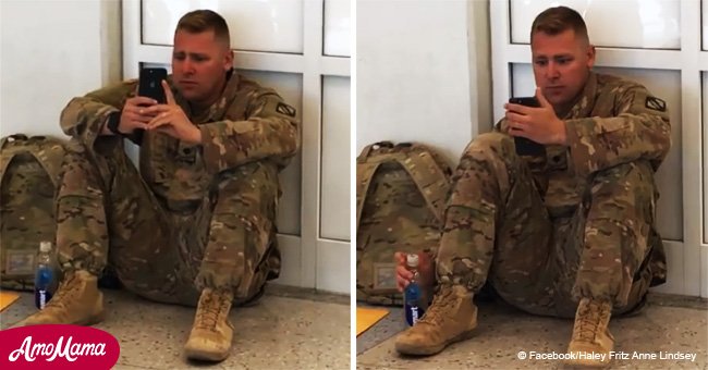 Caught on camera: Touching moment soldier watches his baby's birth by phone