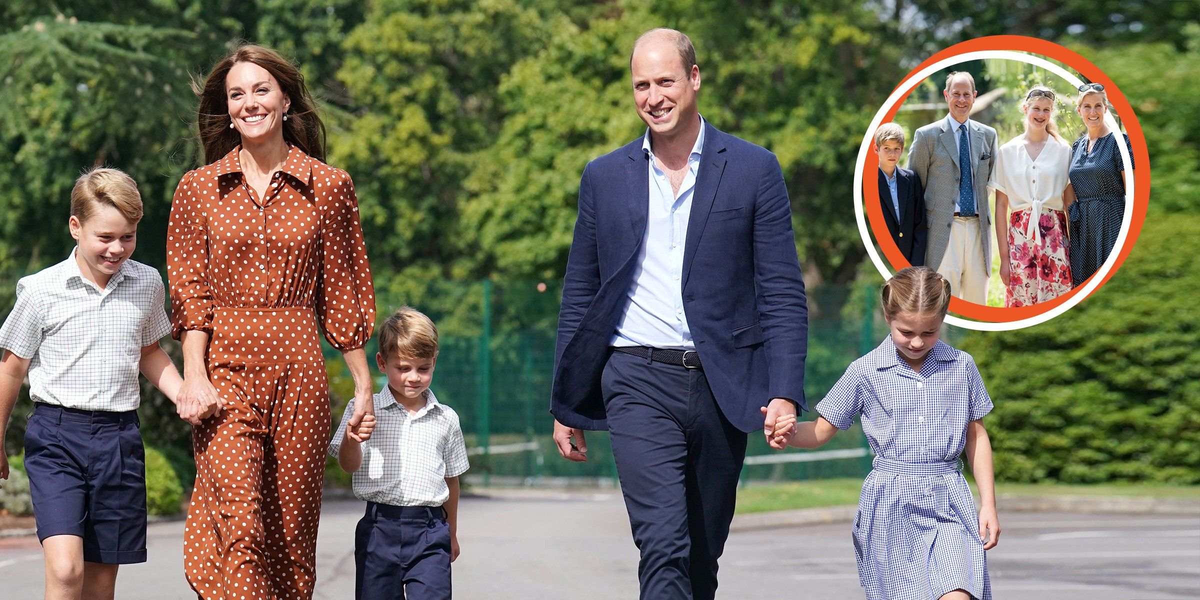 Prince William, Catherine, Princess of Wales, Prince Louis, Prince George, and Princess Charlotte | Prince Edward, Sophie, Countess of Wessex, Lady Louise Windsor and James Viscount Severn | Source: Getty Images 