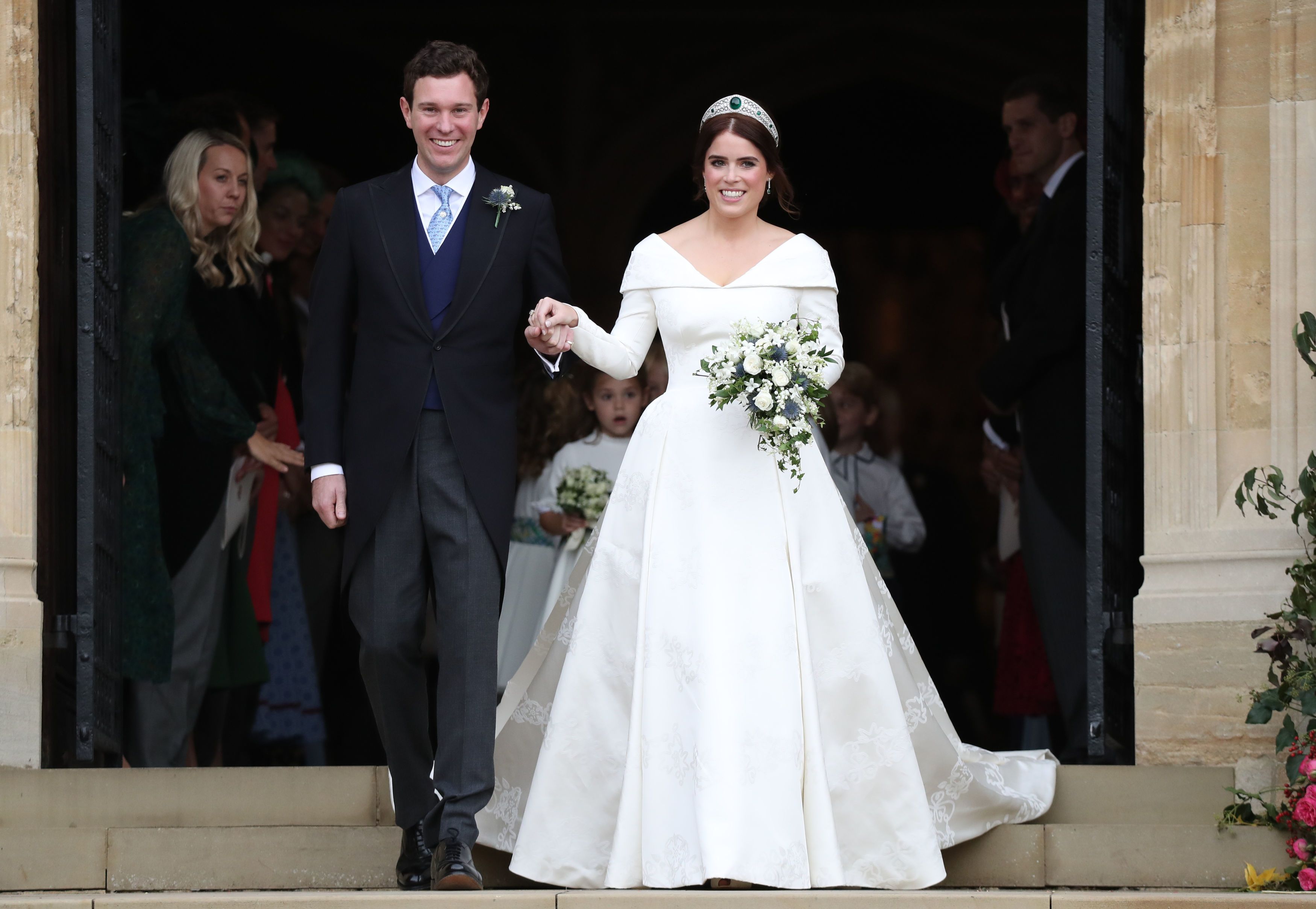 Princess Eugenie of York and her husband Jack Brooksbank during their wedding at St. George's Chapel on October 12, 2018 in Windsor, England. | Photo: Getty Images