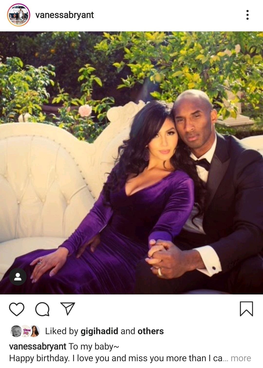 Vanessa Bryant's tribute to late husband Kobe Bryant on August 23, 2020, the day of his birthday | Photo: Instagram/vanessabryant