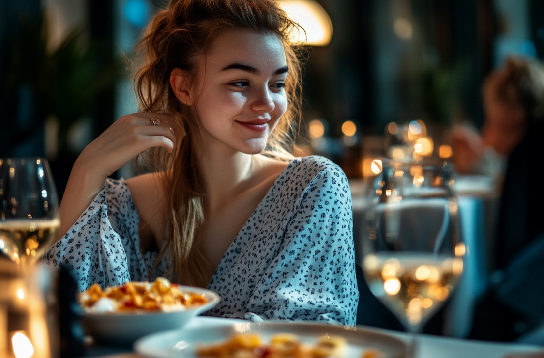 A woman enjoying her dinner | Source: Midjourney