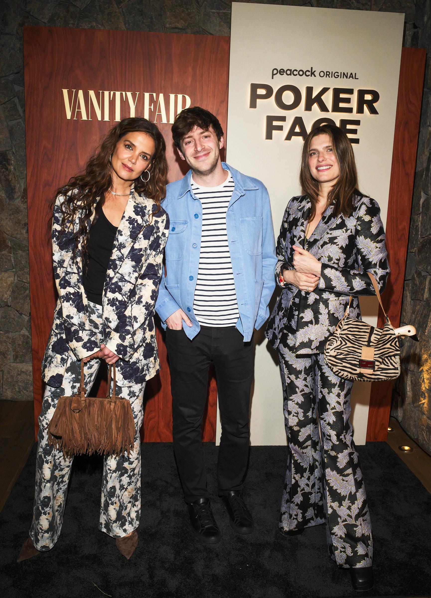 Katie Holmes, Alex Edelman, and Lake Bell at Le Chalet. | Source: Getty Images