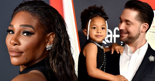 A portrait of Serena Williams at an event [left] Alexis Ohanian and his daughter at an event {right] | Photo: Getty Images