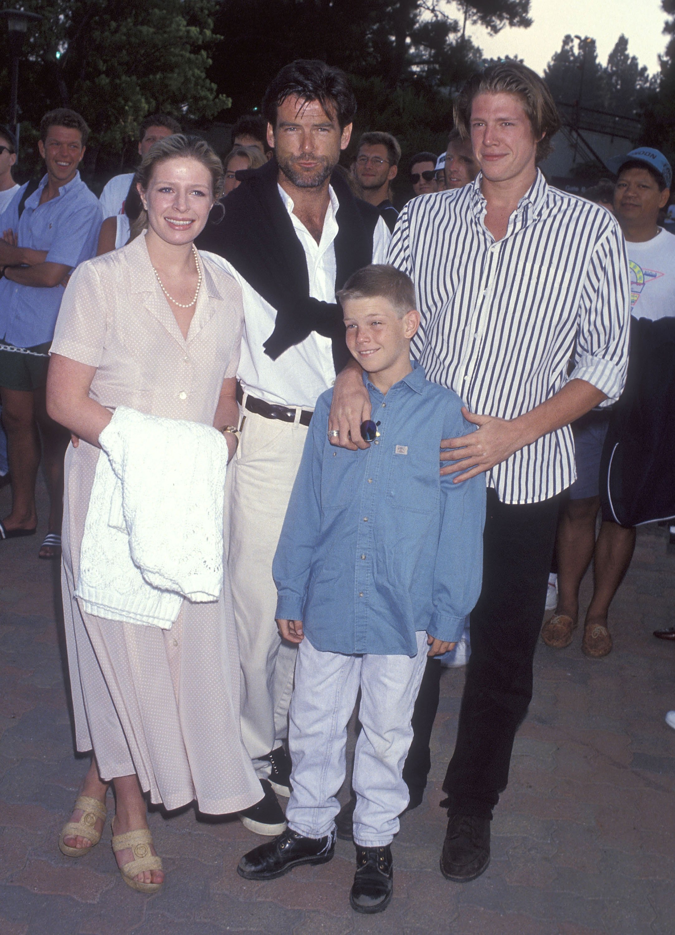 Actor Pierce Brosnan, son Christopher Brosnan, daughter Charlotte Brosnan and son Sean Brosnan attend "An Evening at the Net" Benefit for Revlon/UCLA Women's Cancer Research Program to Kick-Off the 67th Annual ATP Los Angeles Open on August 2, 1993 | Source: Getty Images