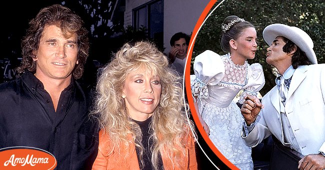 Michael Landon and wife Cindy Landon on June 2, 1989 at La Scala Restaurant in Malibu California [left]. Melissa Gilbert and Michael Landon in "Little House on the Prairie" circa October 1975 [right] | Photo: Getty Images