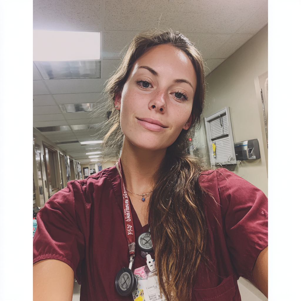 A smiling nurse standing in a hospital | Source: Midjourney