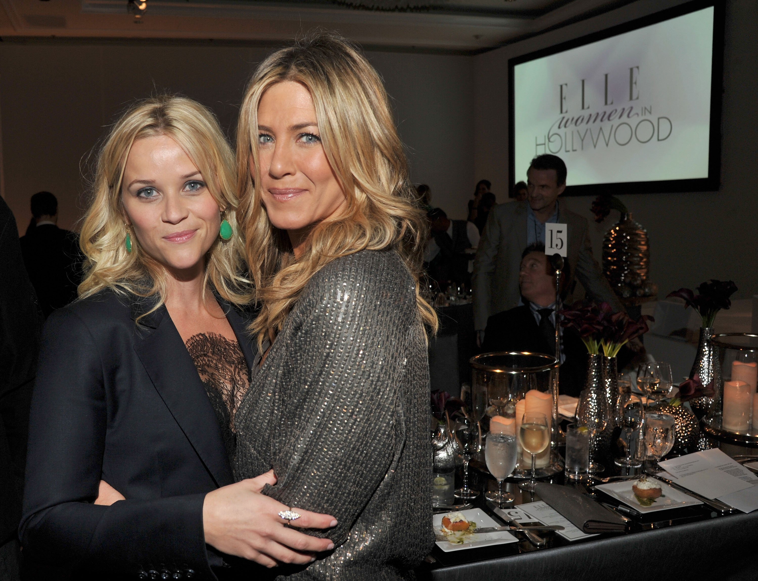 Reese Witherspoon (L) and Jennifer Aniston attend ELLE's 18th Annual Women in Hollywood Tribute on October 17, 2011 in Beverly Hills, California. | Source: Getty Images.