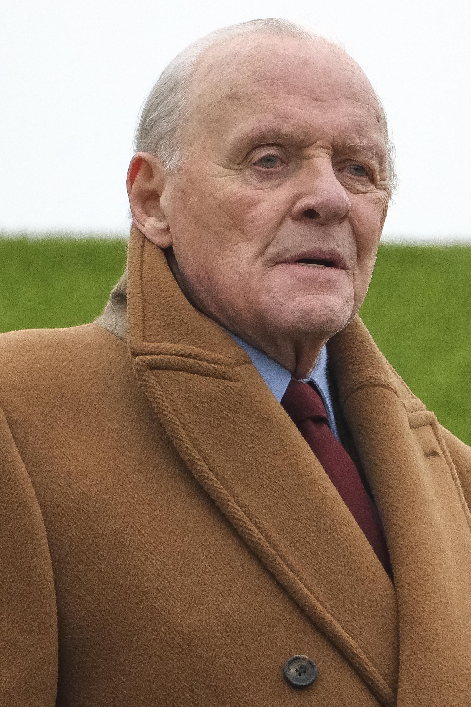 Anthony Hopkins filming at Sandown Park Racecourse on February 13, 2025, in Esher, England | Source: Getty Images