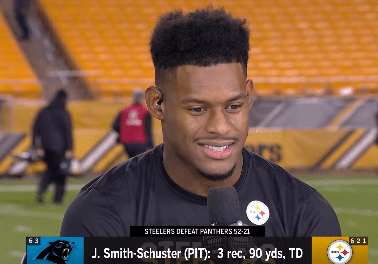 JuJu Smith-Schuster interviewed after a dominant win against the Panthers. | Photo: YouTube/NFL Media Originals