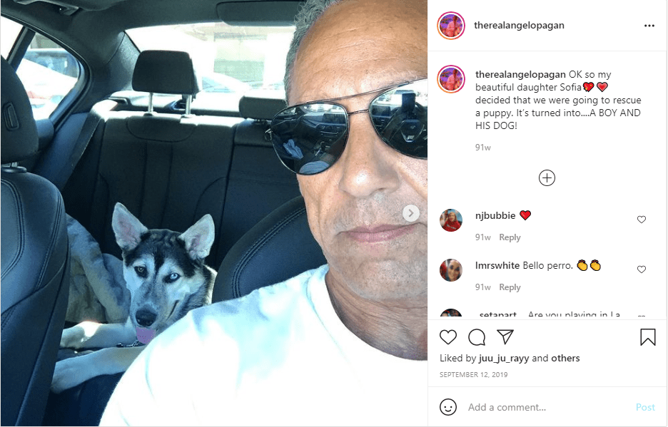 Image of Leah Remini's husband Angelo Pagan and a dog on Instagram | Photo: Instagram/ therealangelopagan
