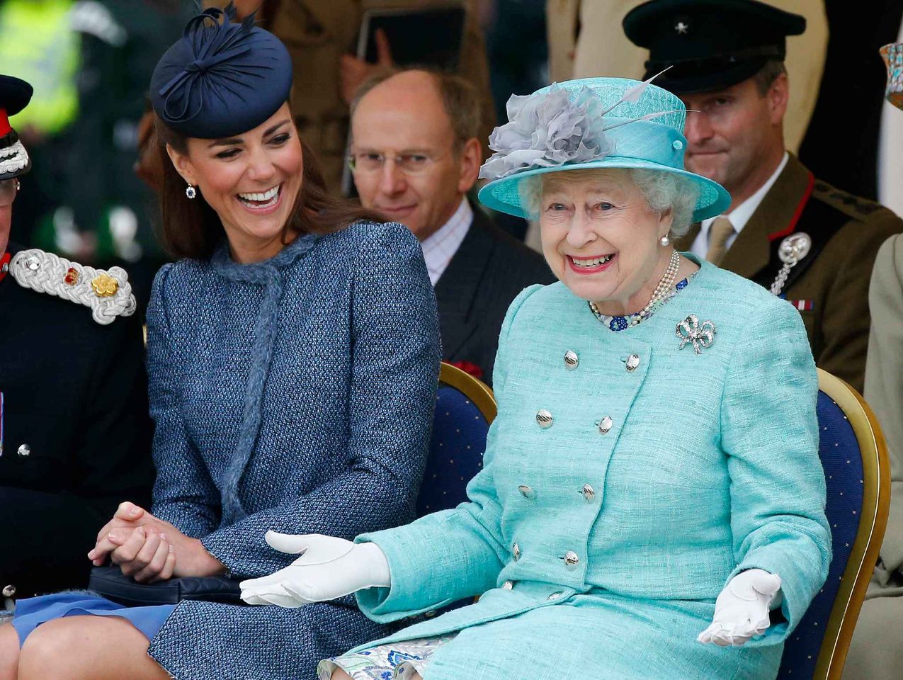 Kate Middleton and Queen Elizabeth II watch part of a children's sports event while visiting Vernon Park during a Diamond Jubilee visit to Nottingham on June 13, 2012 in Nottingham, England | Photo: Getty Images