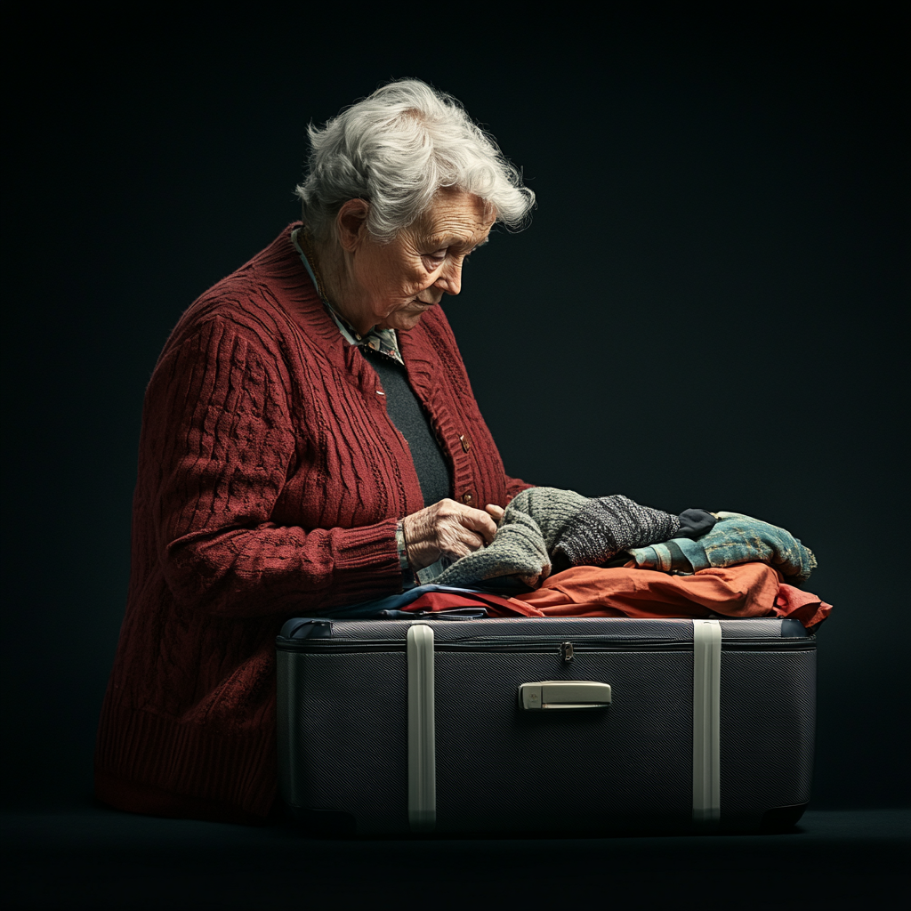 An elderly woman packing her suitcase | Source: Midjourney