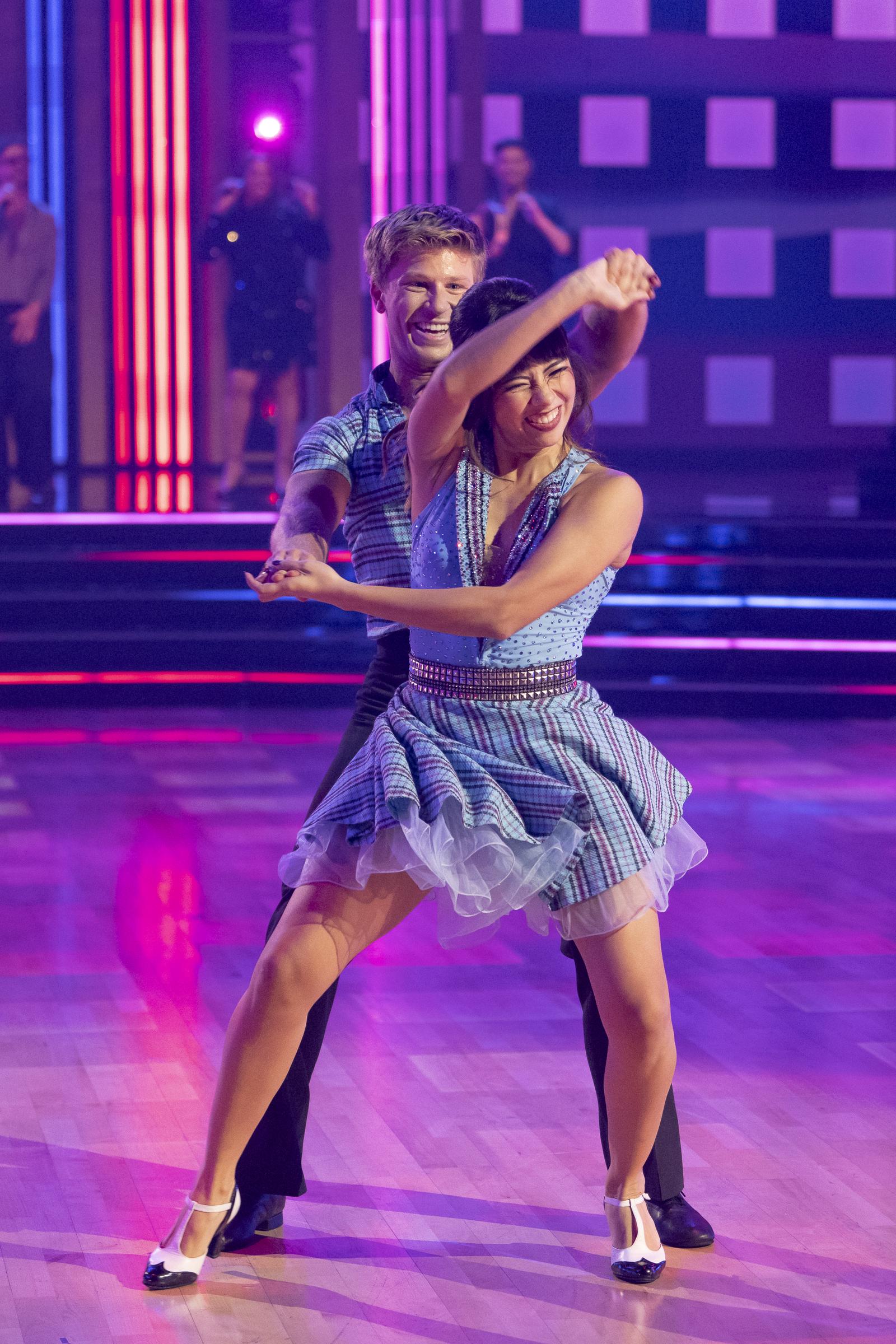 Robert Irwin and Xochitl Gomez are seen having fun during their performance on the "DWTS" stage, on November 11, 2025 | Source: Getty Images