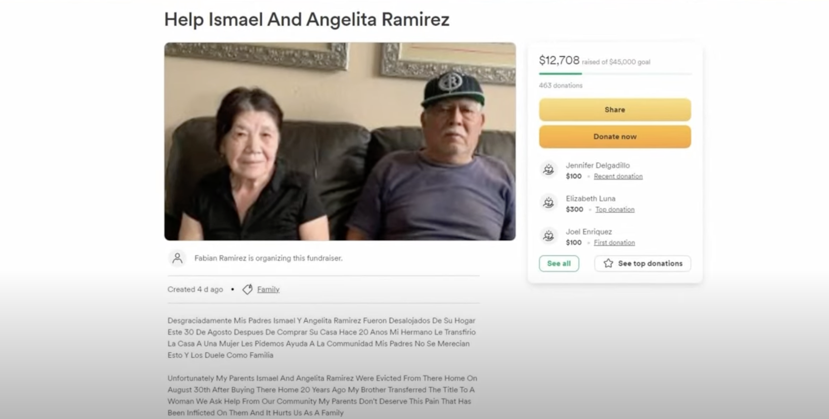 Ismael and Angelita Ramirez's GoFundMe Page | Source: youtube.com/@KMPHFox26