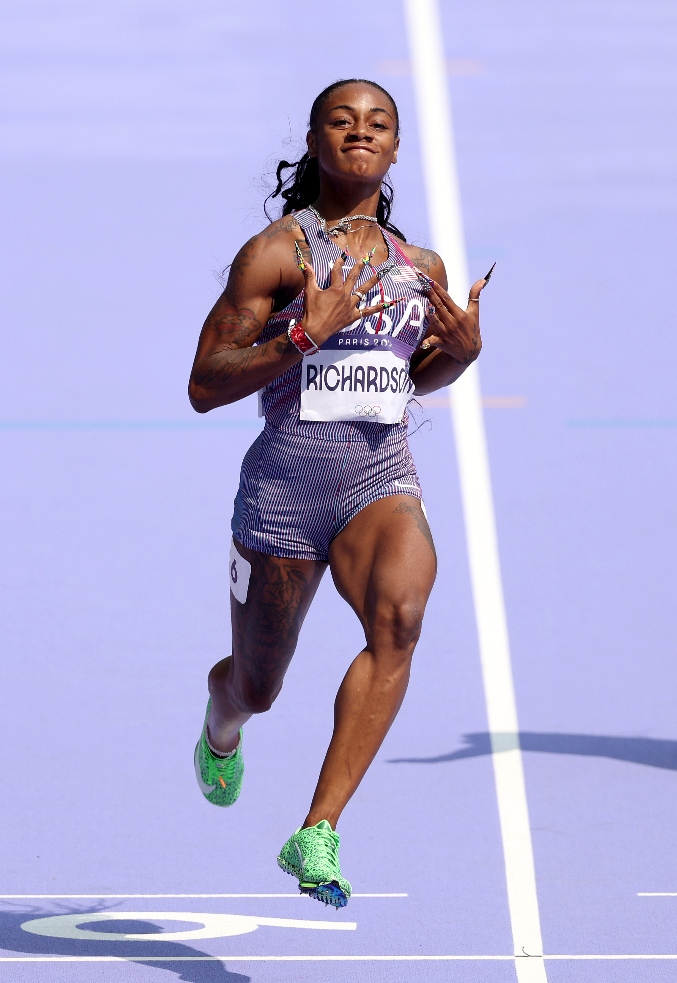 Sha'Carri Richardson wins the Women's 100m Round 1 - Heat 1 at the Olympic Games Paris 2024 on August 2, 2024, in Paris, France. | Source: Getty Images