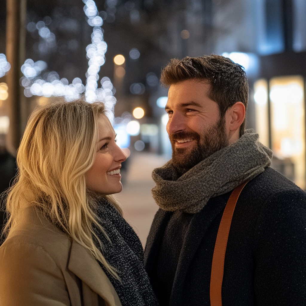 A smiling man talking to a woman | Source: Midjourney