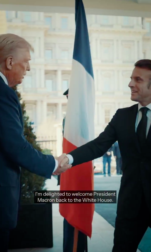 Donald Trump greeting Emmanuel Macron outside of the White House, posted on February 25, 2025. | Source: X/@POTUS