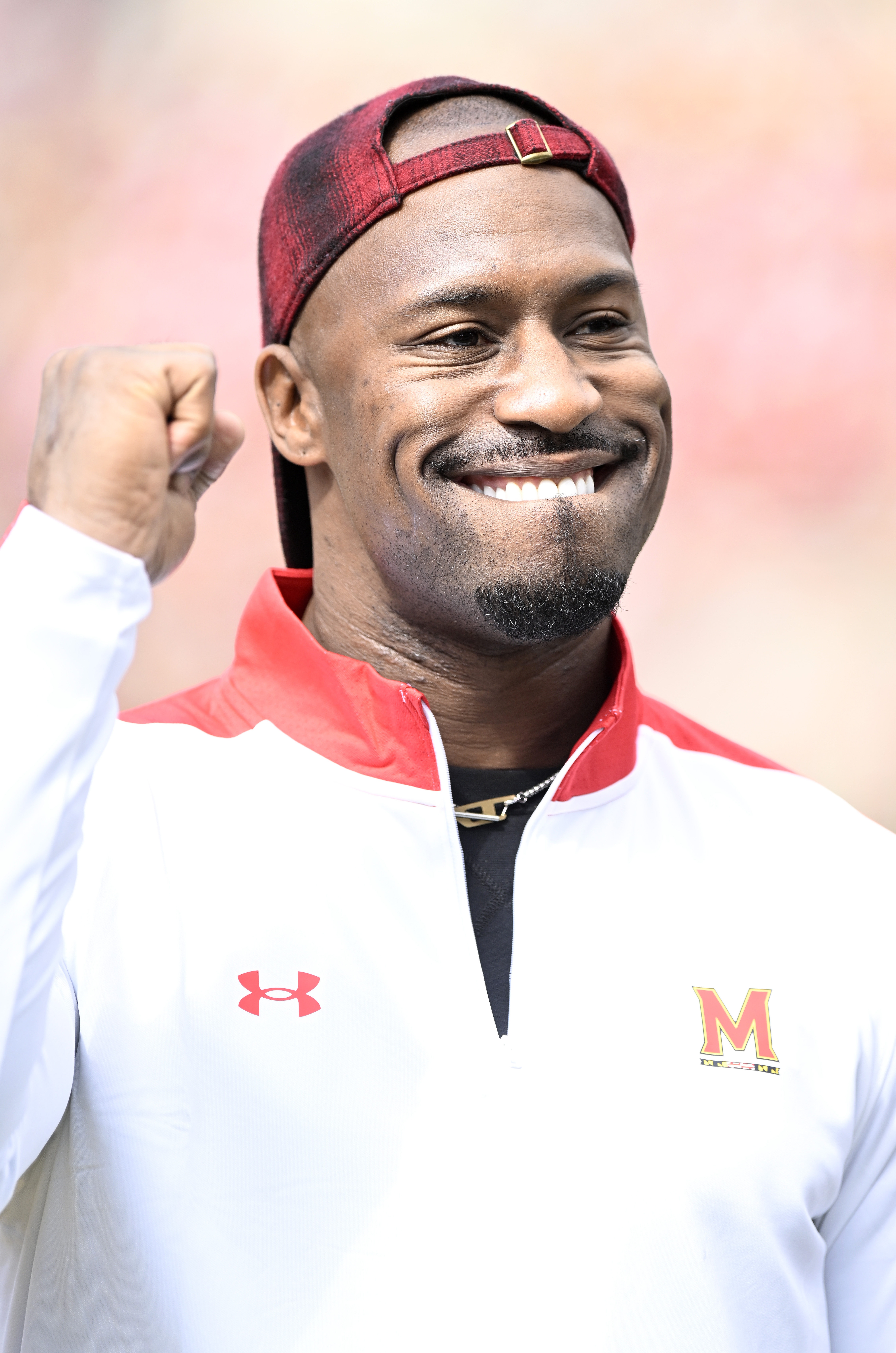Vernon Davis is introduced to the crowd during the game against the Purdue Boilermakers at SECU Stadium on October 8, 2022, in College Park, Maryland. | Source: Getty Images