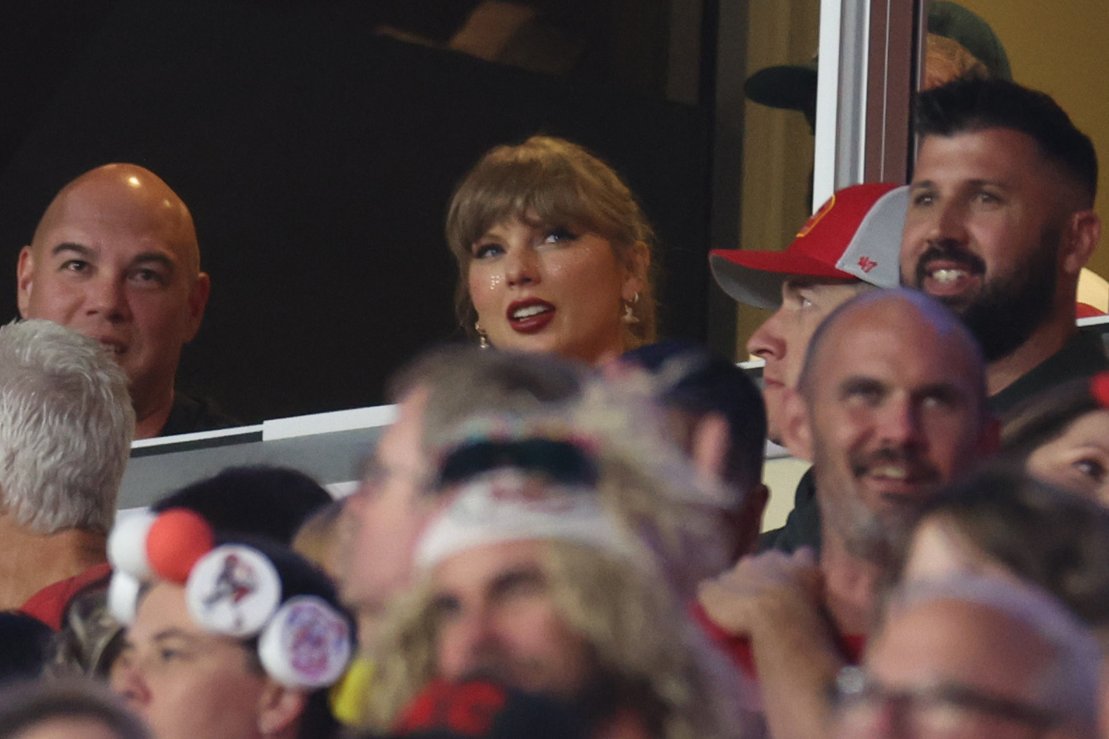 Taylor Swift watching the game between the Kansas City Chiefs and the New Orleans Saints in Kansas City, Missouri on October 7, 2024 | Source: Getty Images