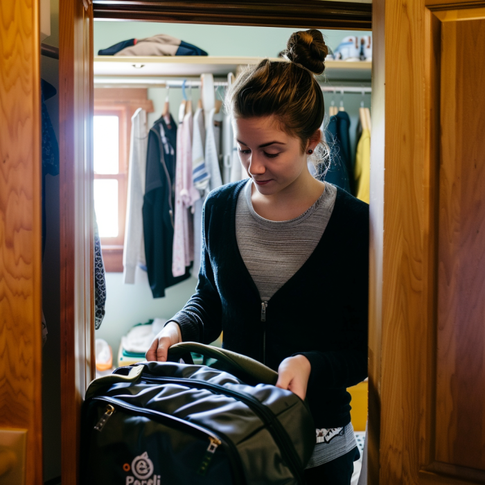 A young woman packing her bag in her room | Source: Midjourney