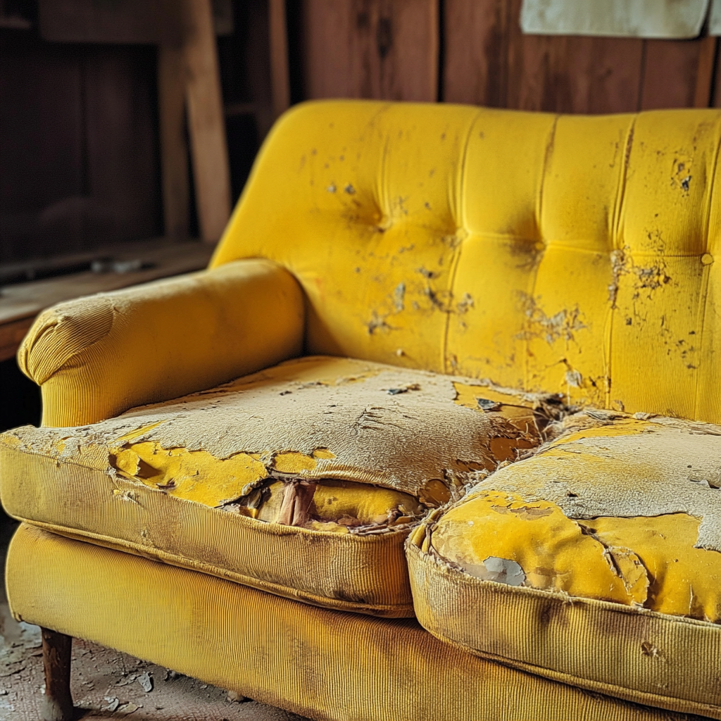 A stained yellow couch | Source: Midjourney