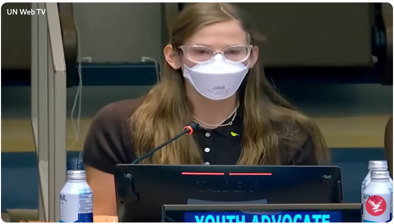 Violet Affleck advocates for COVID-19 protections in her UN address, from a post dated September 24. 2025 | Source: Youtube/@theindependent