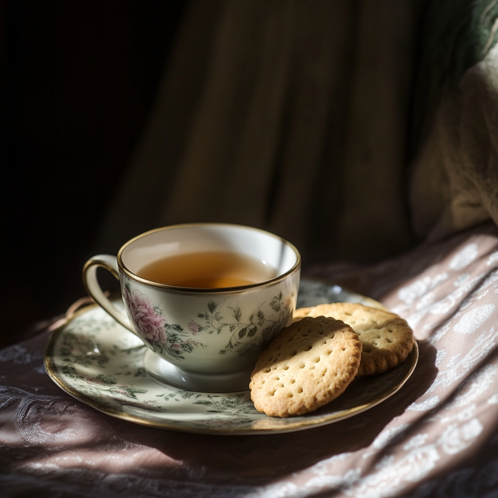 A cup of tea and biscuits | Source: Midjourney